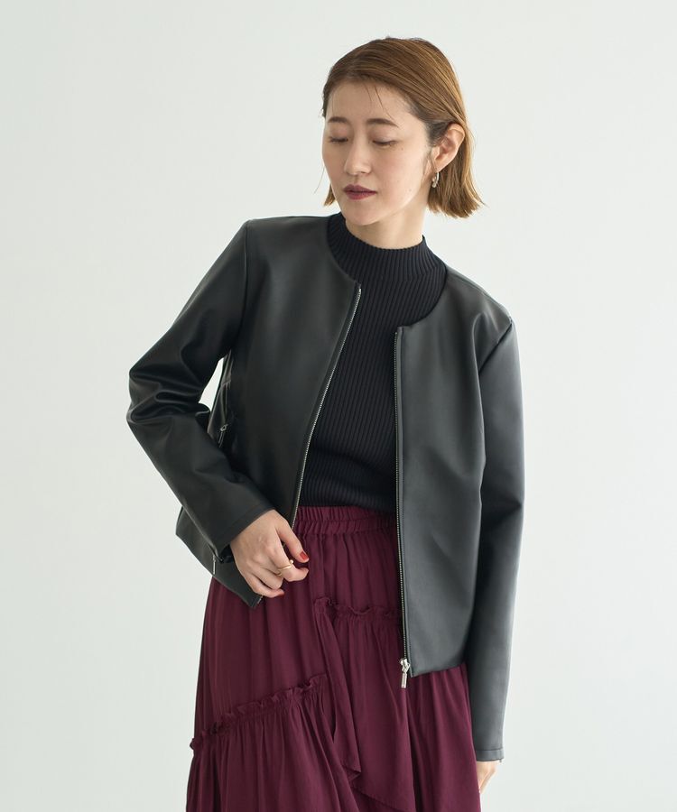 YECCA VECCA「ノーカラーライダースジャケット」|テーラードジャケット|