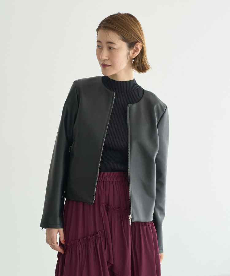 YECCA VECCA「ノーカラーライダースジャケット」|テーラードジャケット|