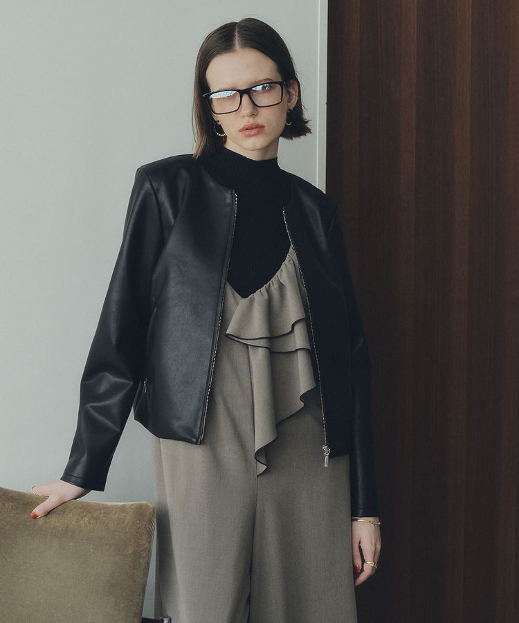 YECCA VECCA「ノーカラーライダースジャケット」|テーラードジャケット|