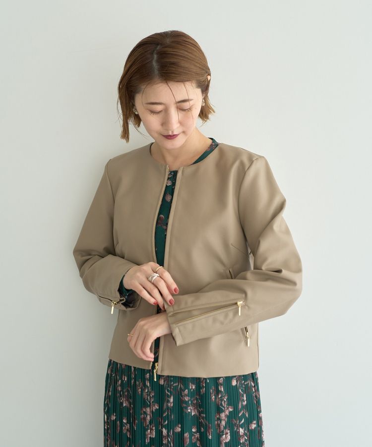 YECCA VECCA「ノーカラーライダースジャケット」|テーラードジャケット|