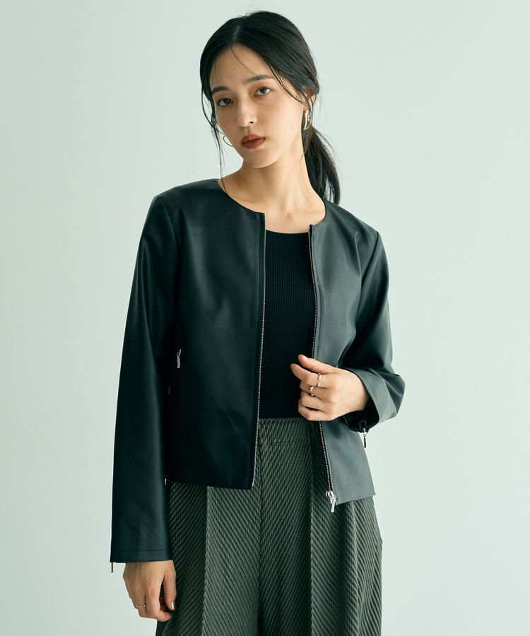 YECCA VECCA「ノーカラーライダースジャケット」|テーラードジャケット|