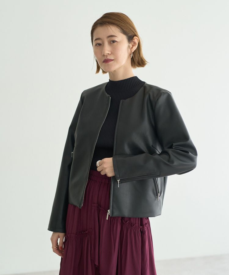 YECCA VECCA「ノーカラーライダースジャケット」|テーラードジャケット|