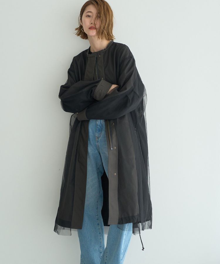 Editt by YECCA VECCA「2wayミリタリーコート」|ノーカラーコート|Charcoal Gray