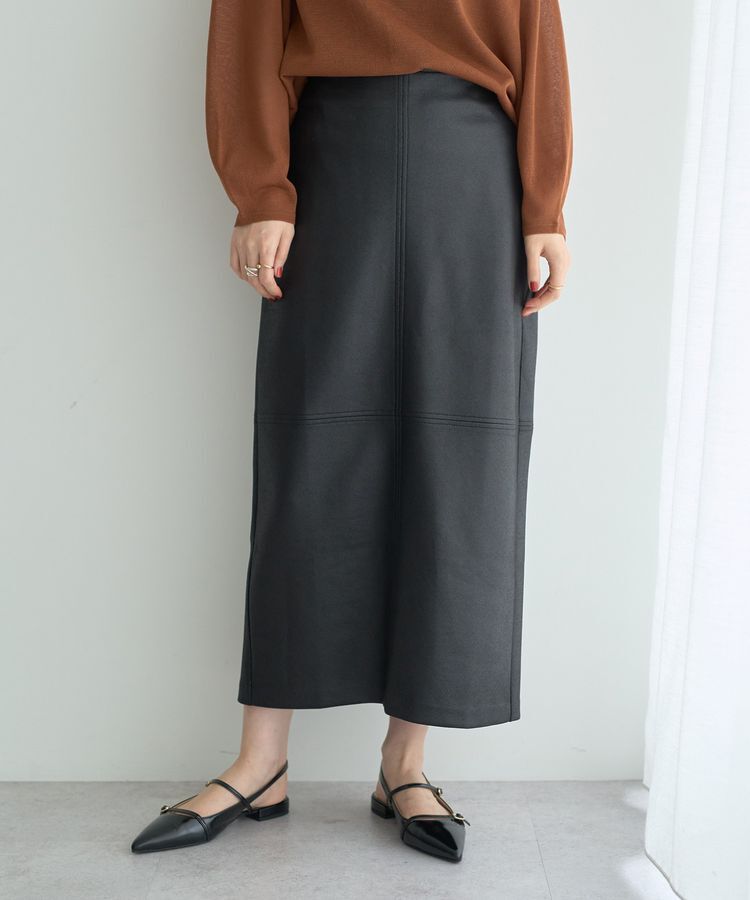 YECCA VECCA「レザーライクナロースカート」|タイト|Black