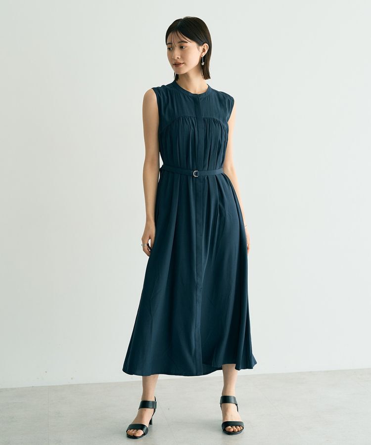 YECCA VECCA「ベルト付きラメステッチギャザーワンピース」|ワンピース|