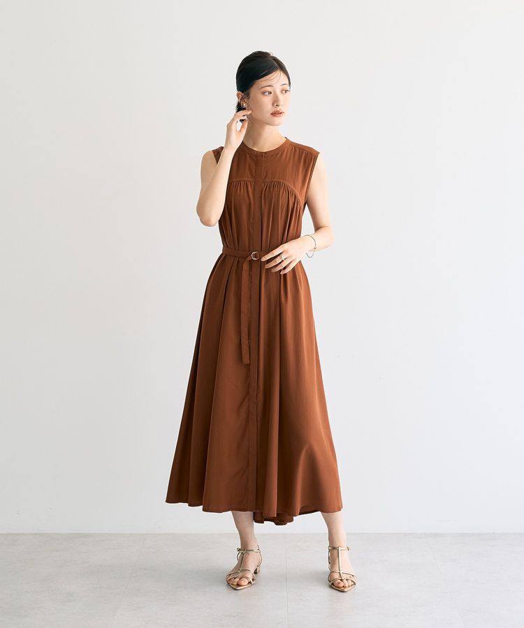 YECCA VECCA「ベルト付きラメステッチギャザーワンピース」|ワンピース|