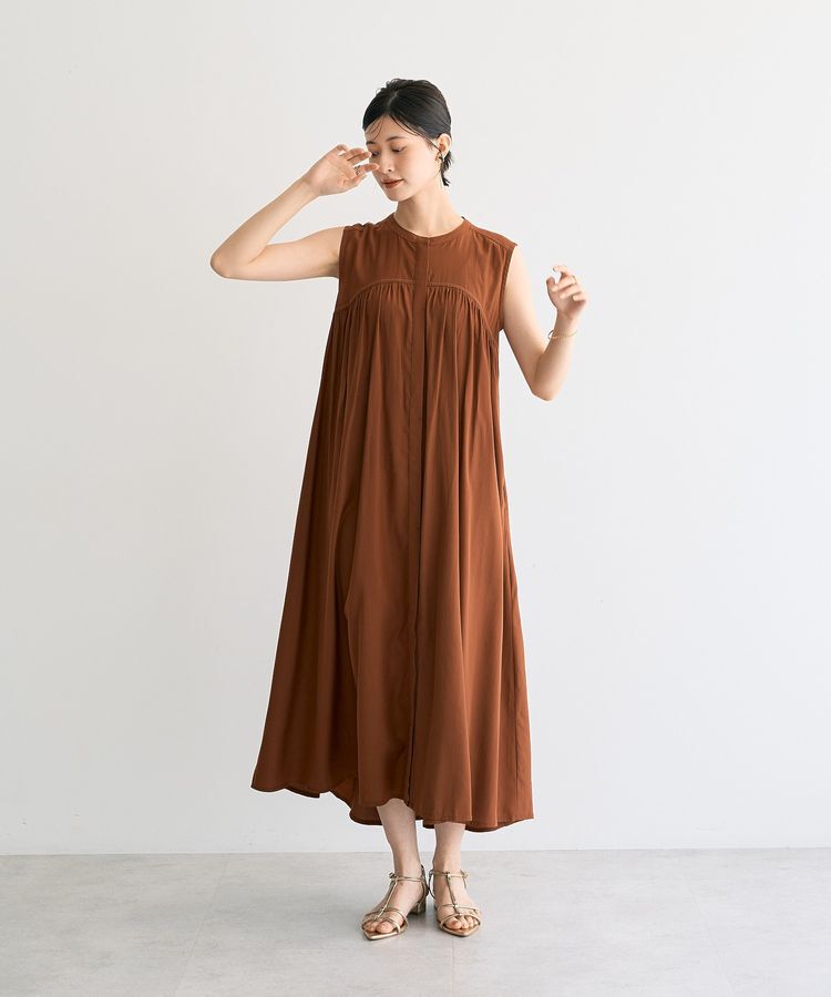 YECCA VECCA「ベルト付きラメステッチギャザーワンピース」|ワンピース|