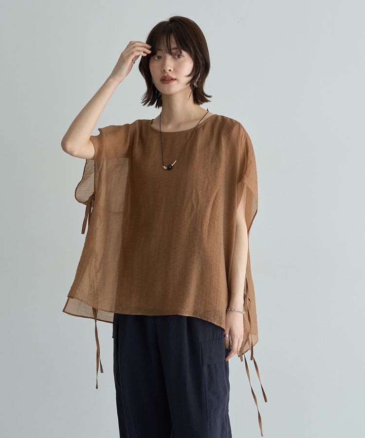 YECCA VECCA「サイドリボンシアーレイヤードプルオーバー」|Tシャツ・カットソー|Camel