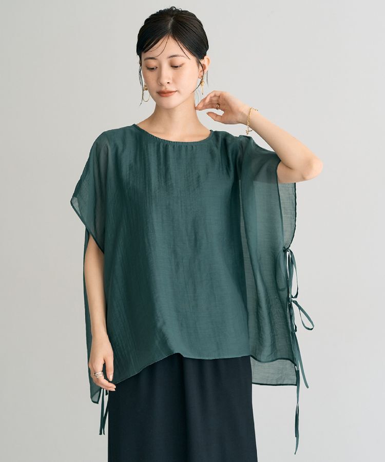 YECCA VECCA「サイドリボンシアーレイヤードプルオーバー」|Tシャツ・カットソー|Dark Green