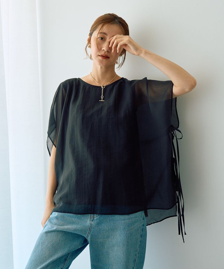 YECCA VECCA「サイドリボンシアーレイヤードプルオーバー」|Tシャツ・カットソー|