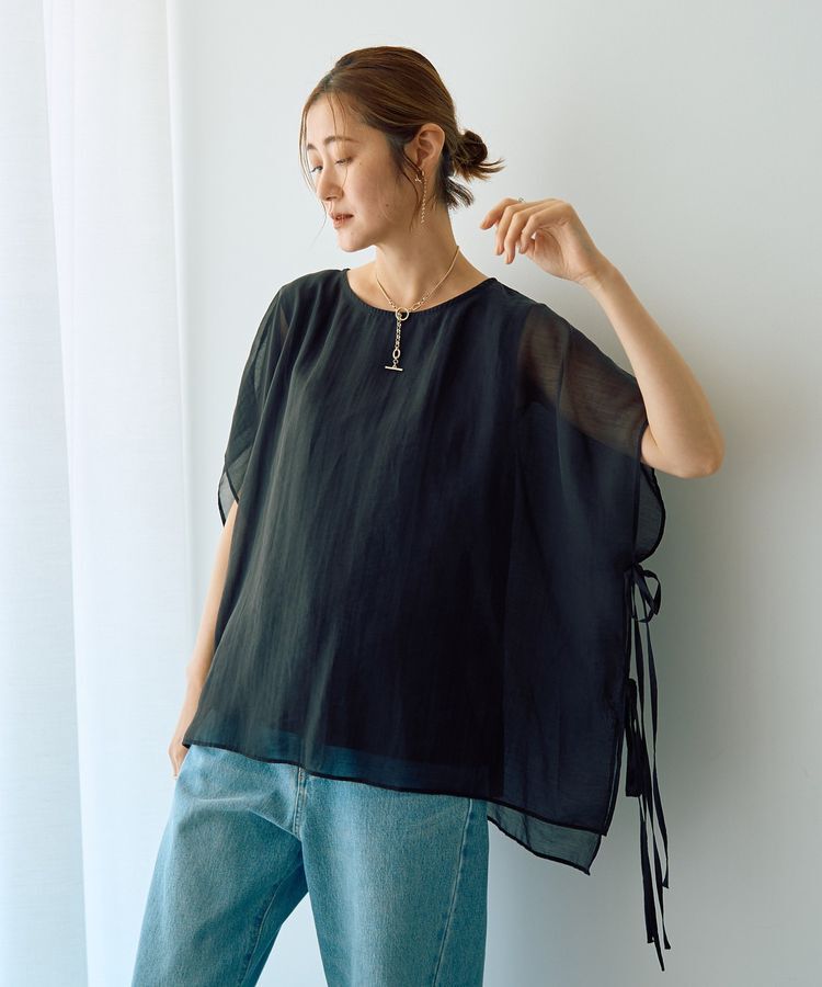 YECCA VECCA「サイドリボンシアーレイヤードプルオーバー」|Tシャツ・カットソー|