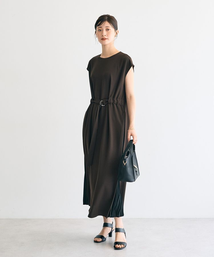 YECCA VECCA「ベルテッドプリーツ切替ワンピース」|ワンピース|