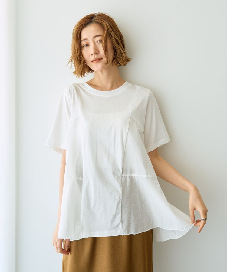 YECCA VECCA「【DOLL UP OOPS】異素材切替フレアートップス」|Tシャツ・カットソー|Off White