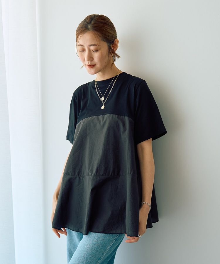 YECCA VECCA「【DOLL UP OOPS】異素材切替フレアートップス」|Tシャツ・カットソー|