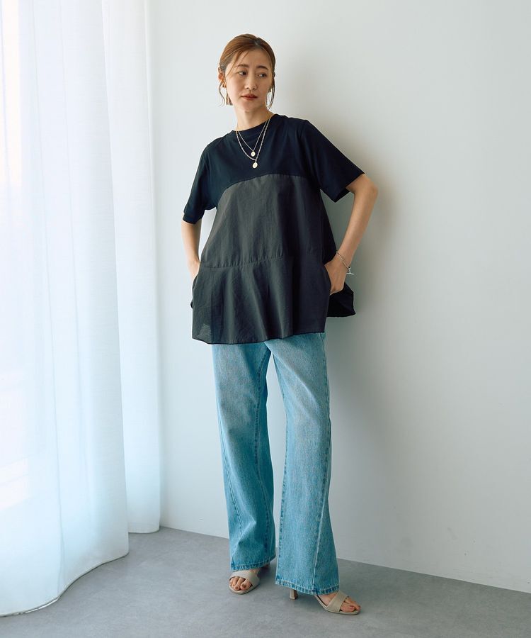 YECCA VECCA「【DOLL UP OOPS】異素材切替フレアートップス」|Tシャツ・カットソー|