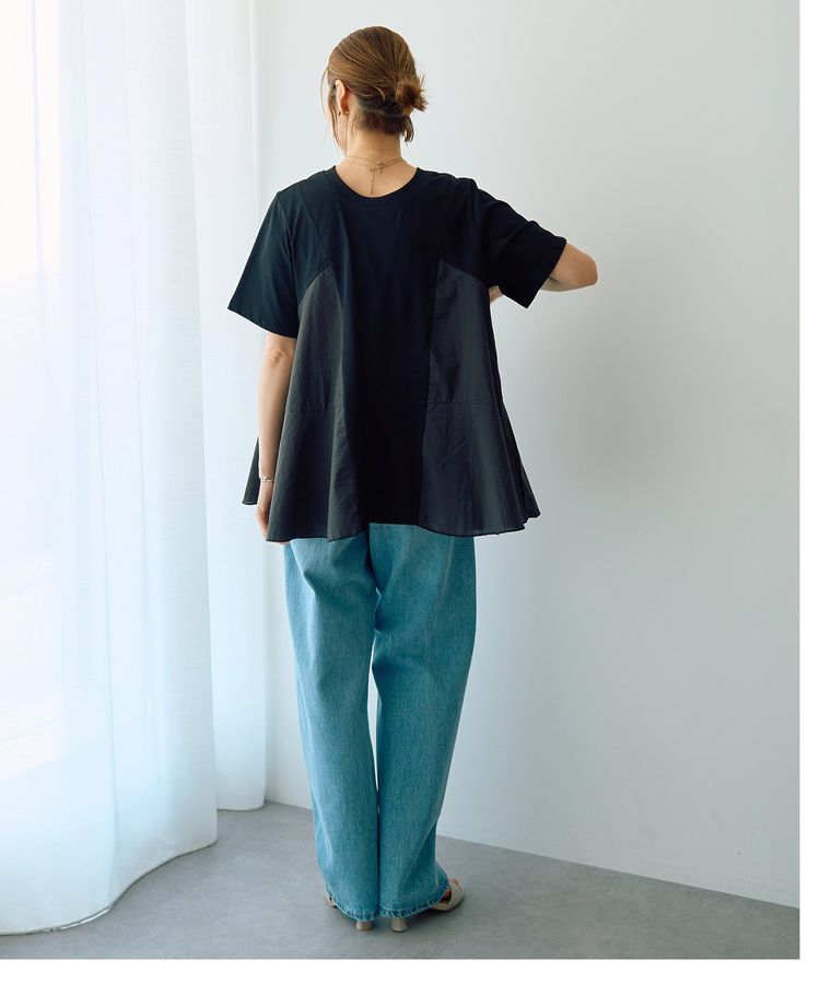 YECCA VECCA「【DOLL UP OOPS】異素材切替フレアートップス」|Tシャツ・カットソー|