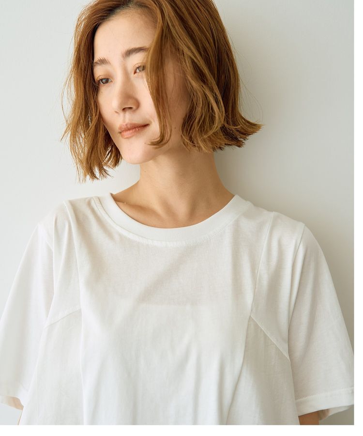 YECCA VECCA「【DOLL UP OOPS】異素材切替フレアートップス」|Tシャツ・カットソー|