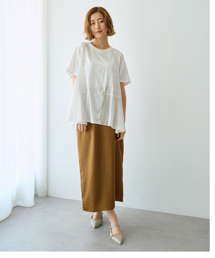 YECCA VECCA「【DOLL UP OOPS】異素材切替フレアートップス」|Tシャツ・カットソー|