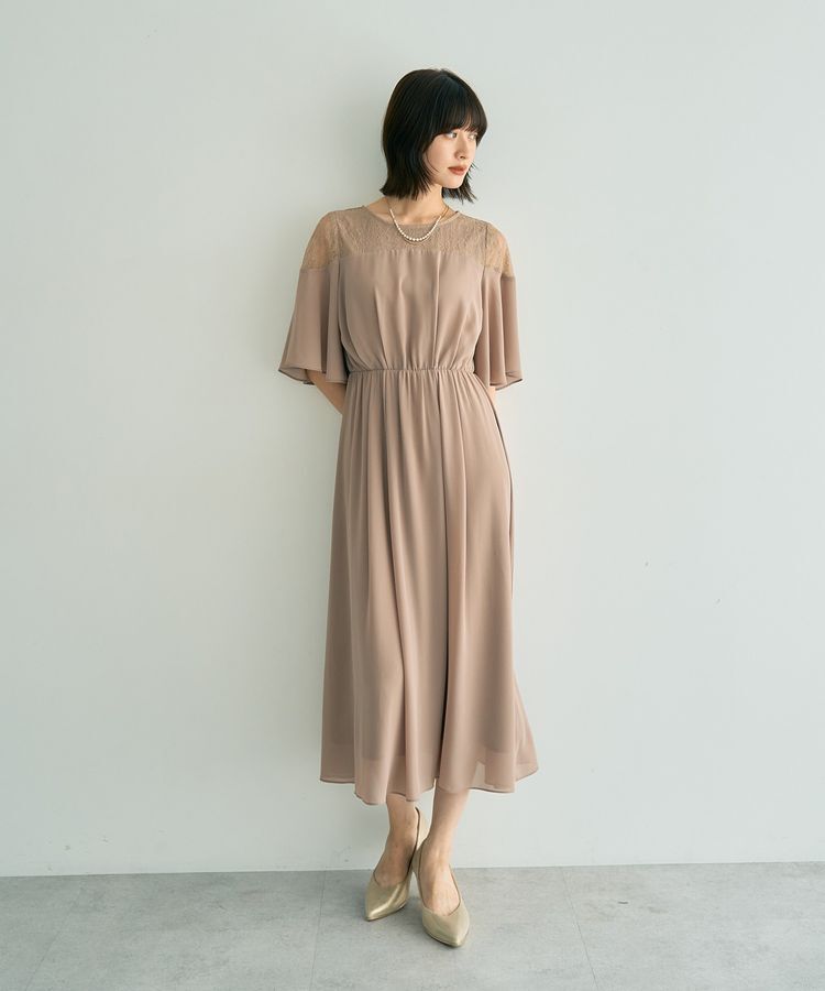 YECCA VECCA「レース切替シフォンドレス」|ワンピース|Beige