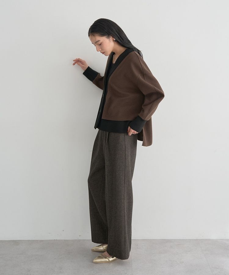 YECCA VECCA「ニット切替メルトンVネックカーディガン」|カーディガン|