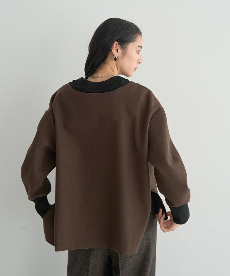 YECCA VECCA「ニット切替メルトンVネックカーディガン」|カーディガン|