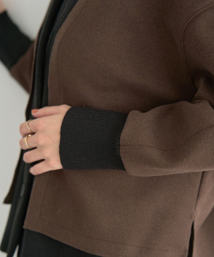 YECCA VECCA「ニット切替メルトンVネックカーディガン」|カーディガン|