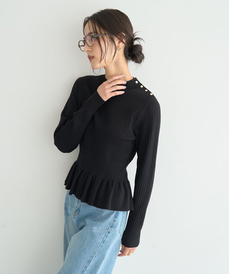 YECCA VECCA「金釦ペプラムニット」|ニット・セーター|Black