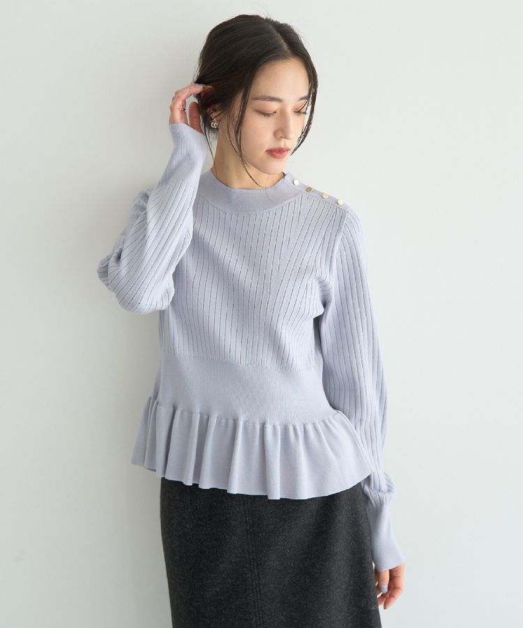 YECCA VECCA「金釦ペプラムニット」|ニット・セーター|Light Blue