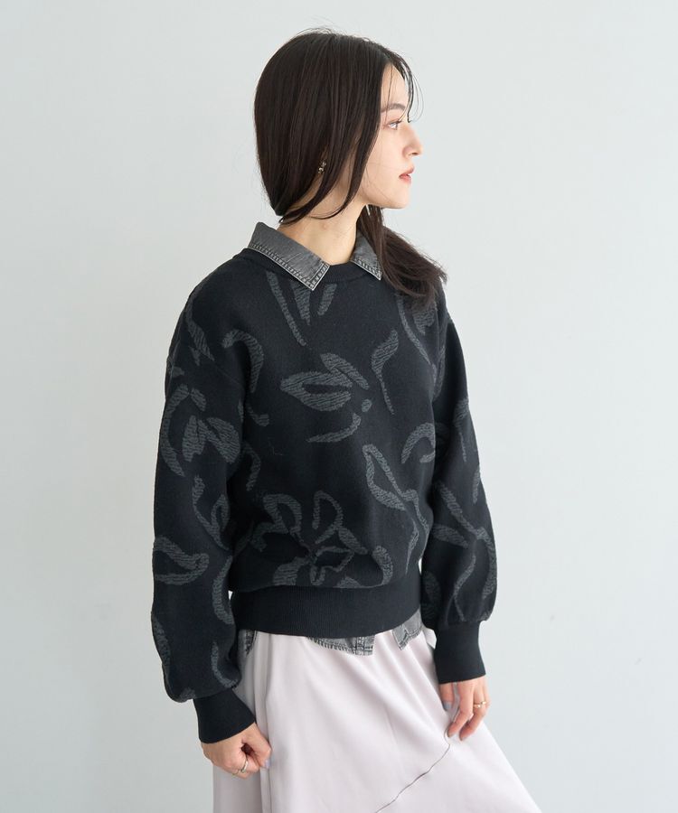 YECCA VECCA「アート柄ふくれジャガードニット」|ニット・セーター|Black