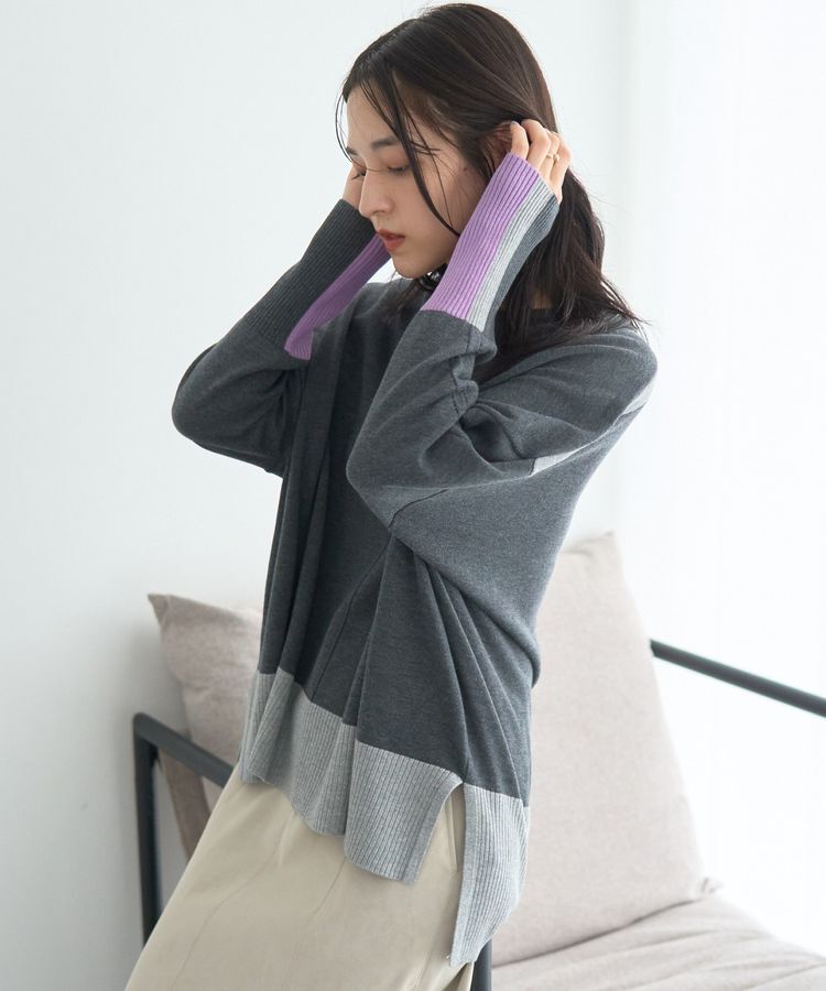 YECCA VECCA「カラーブロッキングニット」|ニット・セーター|Charcoal Gray