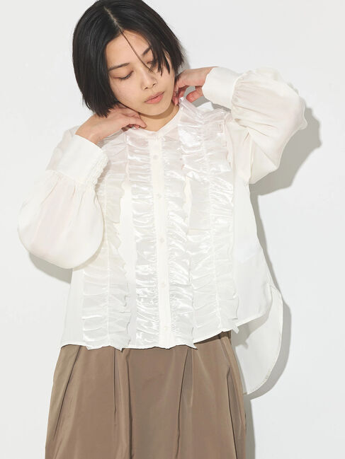GARAGE OF GOOD CLOTHING「異素材フリル&times;サテンブラウス」|シャツ・ブラウス|
