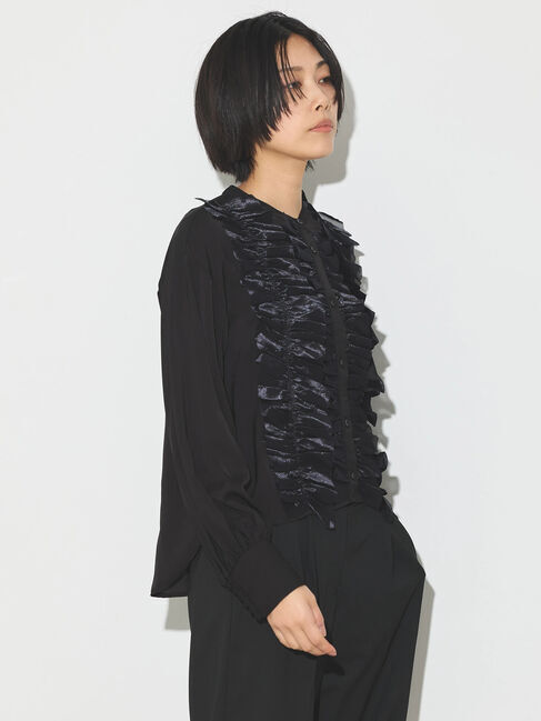 GARAGE OF GOOD CLOTHING「異素材フリル&times;サテンブラウス」|シャツ・ブラウス|
