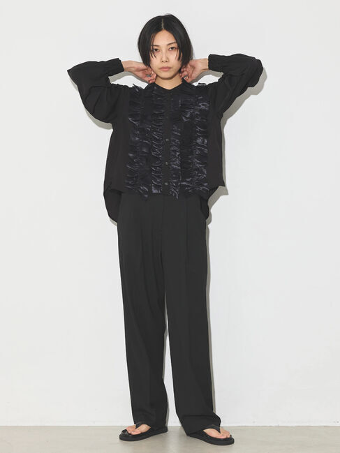 GARAGE OF GOOD CLOTHING「異素材フリル&times;サテンブラウス」|シャツ・ブラウス|