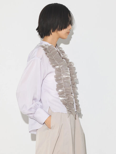 GARAGE OF GOOD CLOTHING「異素材フリル&times;サテンブラウス」|シャツ・ブラウス|