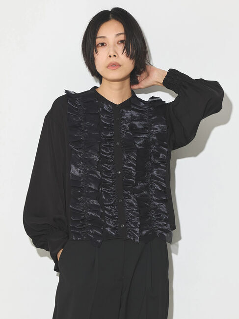 GARAGE OF GOOD CLOTHING「異素材フリル&times;サテンブラウス」|シャツ・ブラウス|Black