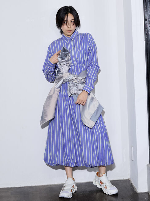 GARAGE OF GOOD CLOTHING「ストライプバルーンロングスリーブワンピース」|ワンピース|