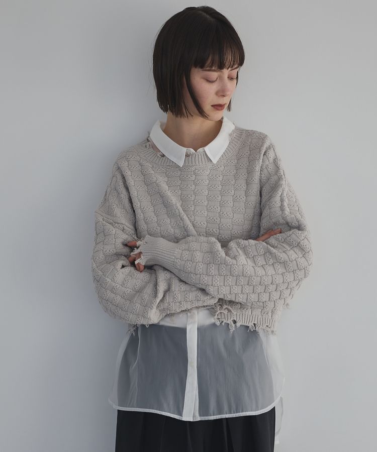 GARAGE OF GOOD CLOTHING「ショート丈ダメージニットプルオーバー」|ニット・セーター|
