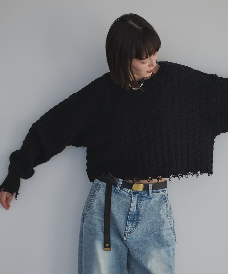 GARAGE OF GOOD CLOTHING「ショート丈ダメージニットプルオーバー」|ニット・セーター|
