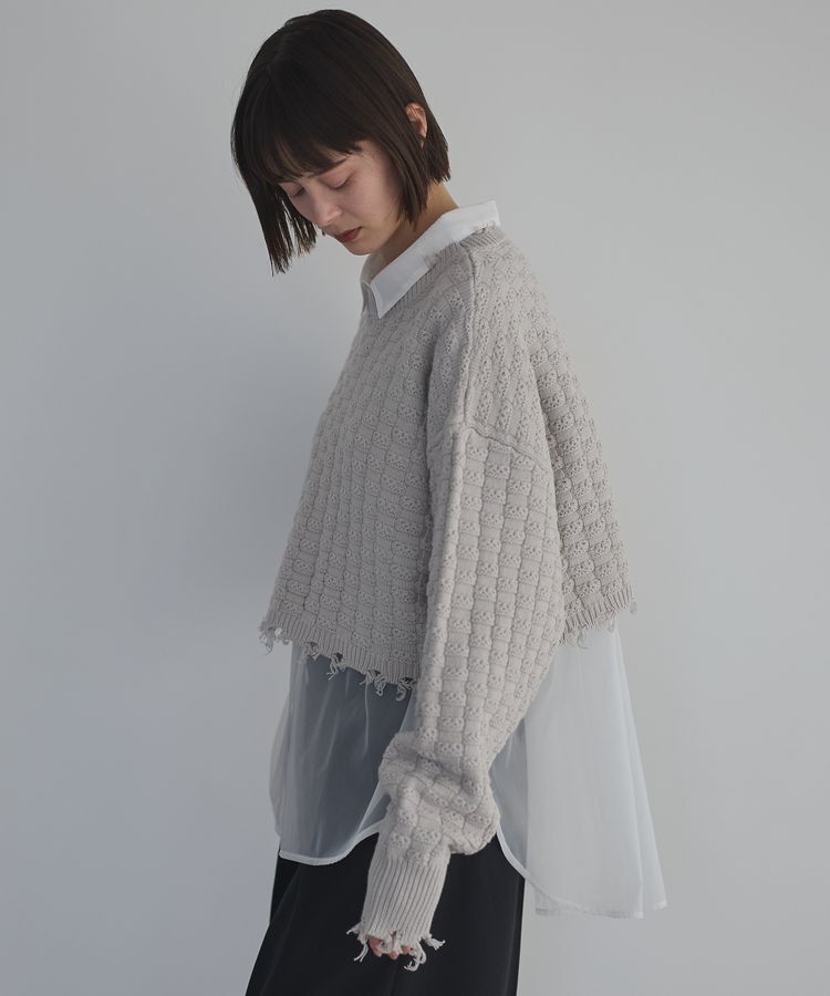 GARAGE OF GOOD CLOTHING「ショート丈ダメージニットプルオーバー」|ニット・セーター|Light Gray