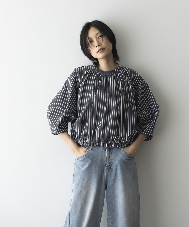 GARAGE OF GOOD CLOTHING「ストライプタックプルオーバーB」|シャツ・ブラウス|ストライプグレー