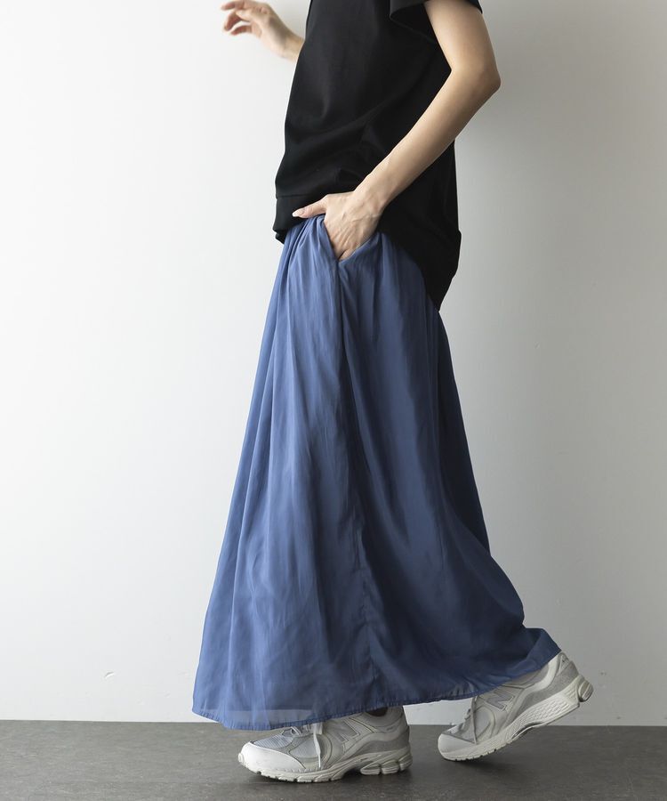 GARAGE OF GOOD CLOTHING「微光沢ギャザーロングスカート」|フレア|