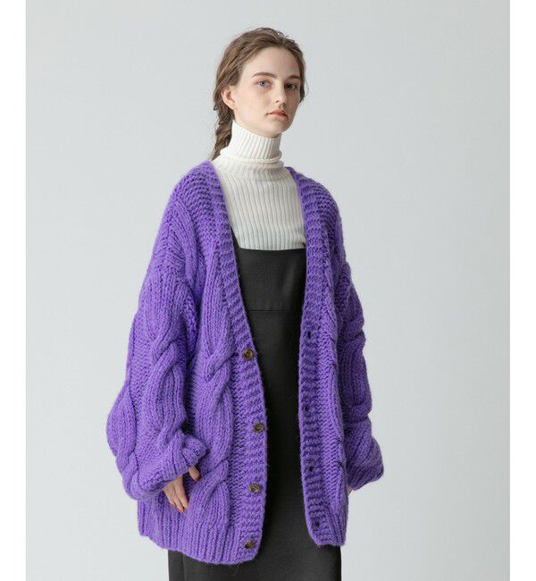 allureville「ビッグケーブルハンドニットカーディガン」|カーディガン|パープル