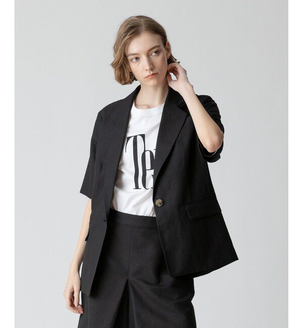 allureville「【セットアップ対応可能】リネンコンシャークスキンハーフスリーブジャケット」|テーラードジャケット|