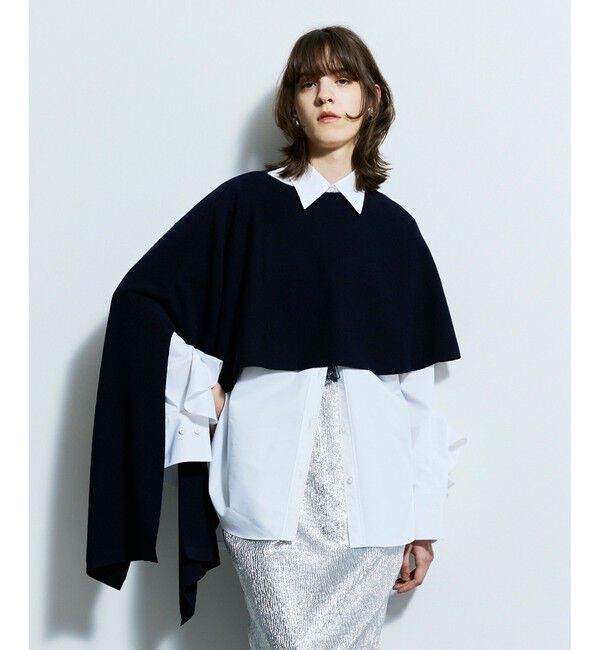 allureville「ハイツイストウールアシメケープ」|ニット・セーター|ネイビー