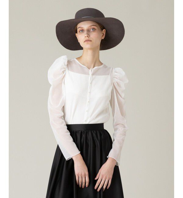 LOULOU WILLOUGHBY「【LOULOU WILLOUGHBY】ドットチュールジコスリーブプルオーバー」|Tシャツ・カットソー|オフホワイト