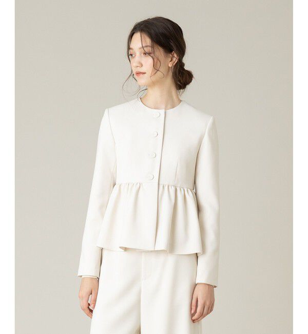 LOULOU WILLOUGHBY「【LOULOU WILLOUGHBY】カルゼペプラムジャケット」|ノーカラージャケット|アイボリー