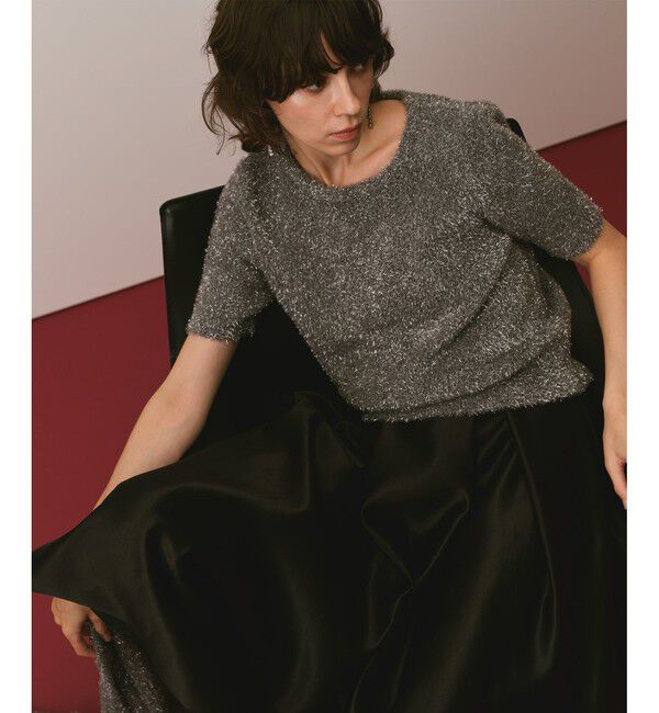 allureville「ショートシャギーラメプルオーバー」|ニット・セーター|グレー