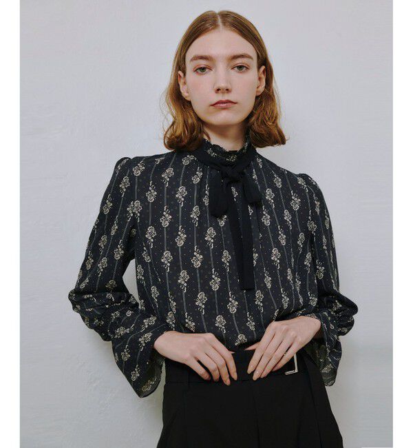 allureville「プチフルールプリントブラウス」|シャツ・ブラウス|ブラック
