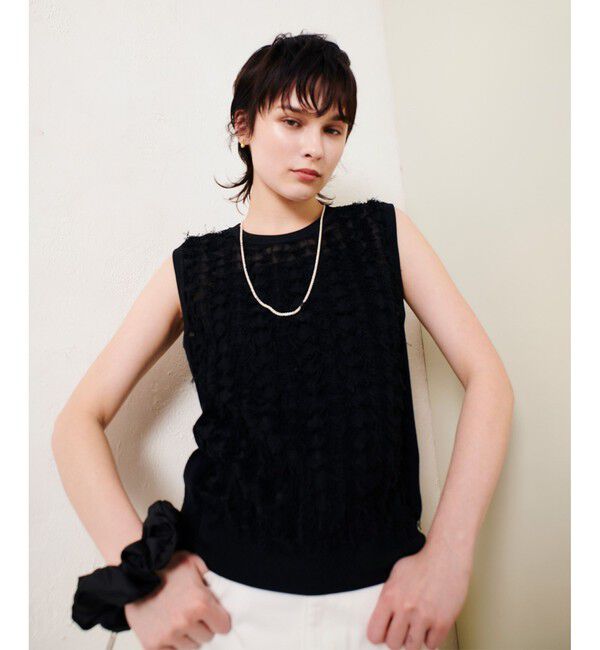 allureville「シアーカットジャガード プルオーバー」|ニット・セーター|ブラック