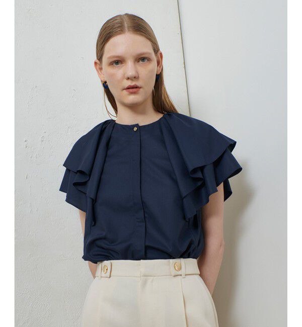 allureville「レイヤーラッフルスリーブブラウス」|シャツ・ブラウス|ネイビー